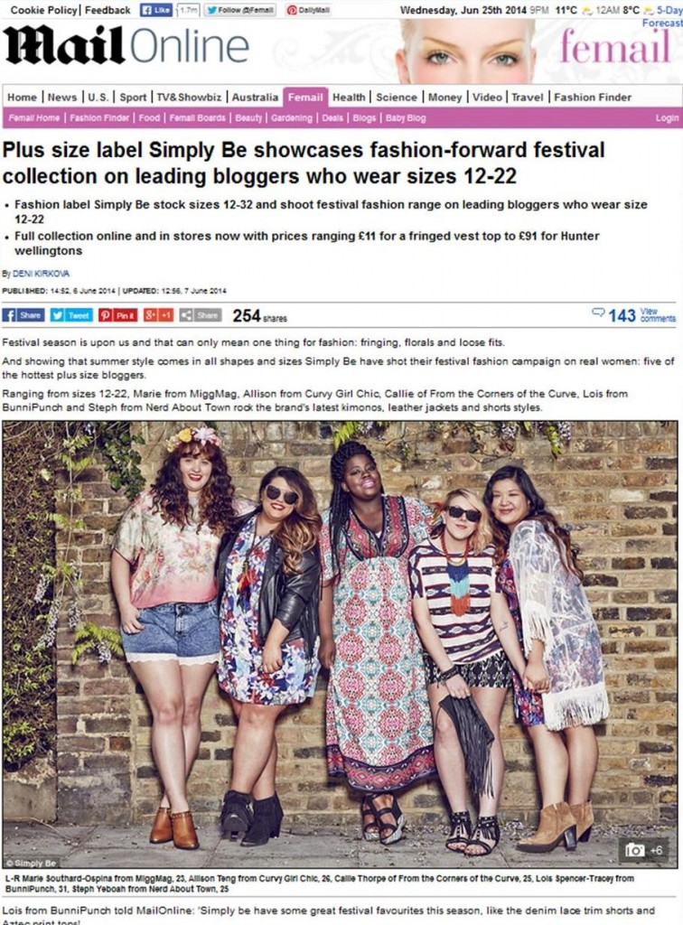 Simply Be Blogger coverage on Daily Mail 2014