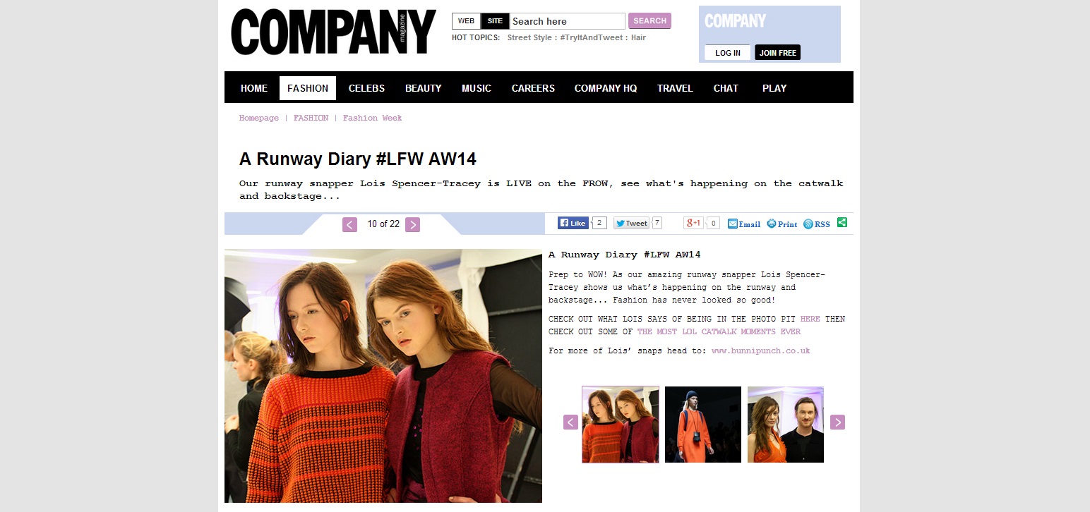 Company Magazine Runway Diary LFW for AW14