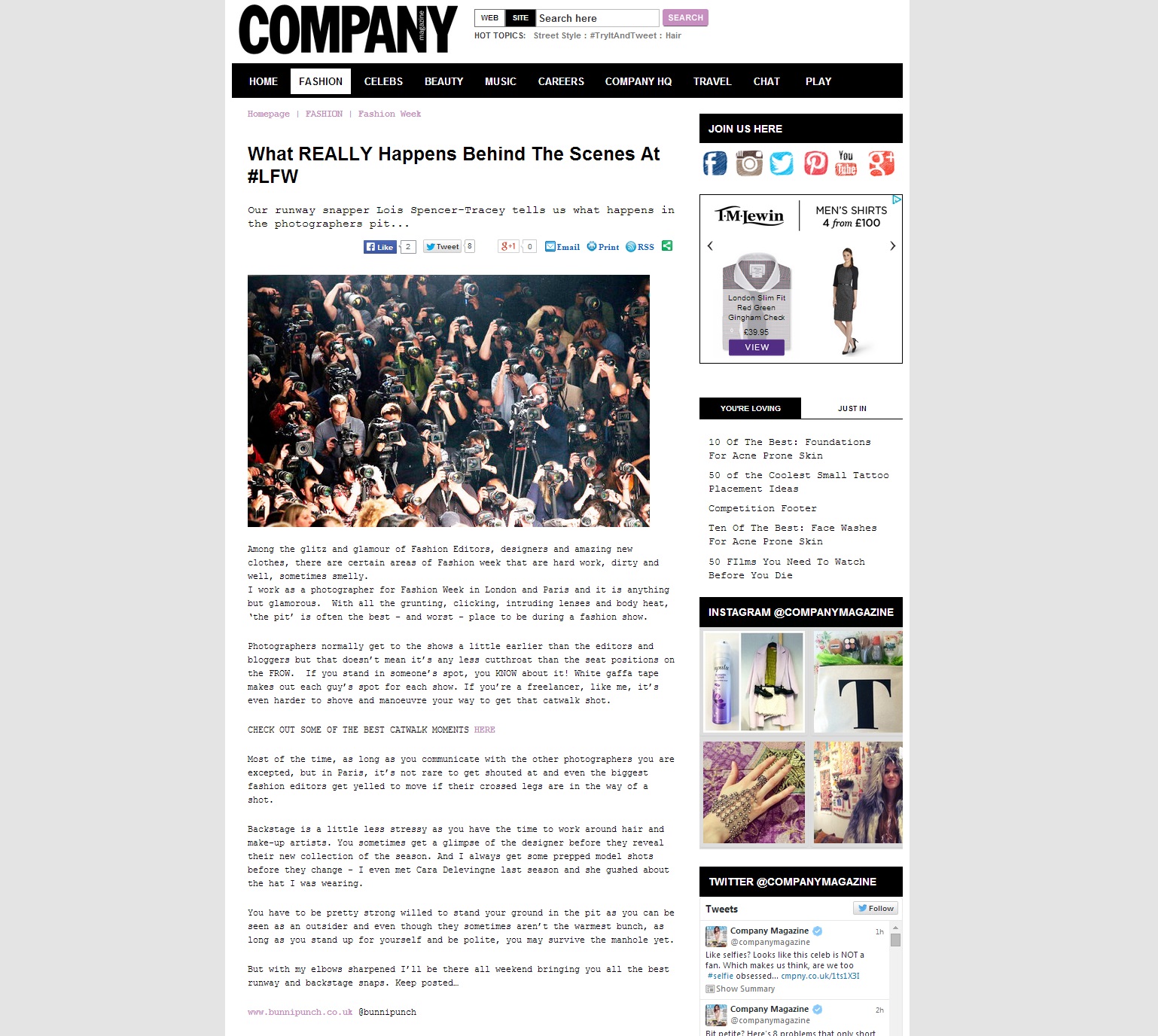 Company Magazine what happens in the pit at LFW for Feb 2014